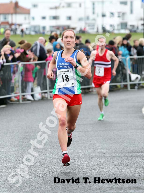 Jusina Heslop (Clapham Chasere) wins the Womens North Tyneside 10k Road Race from North Shields to Whitley Bay.